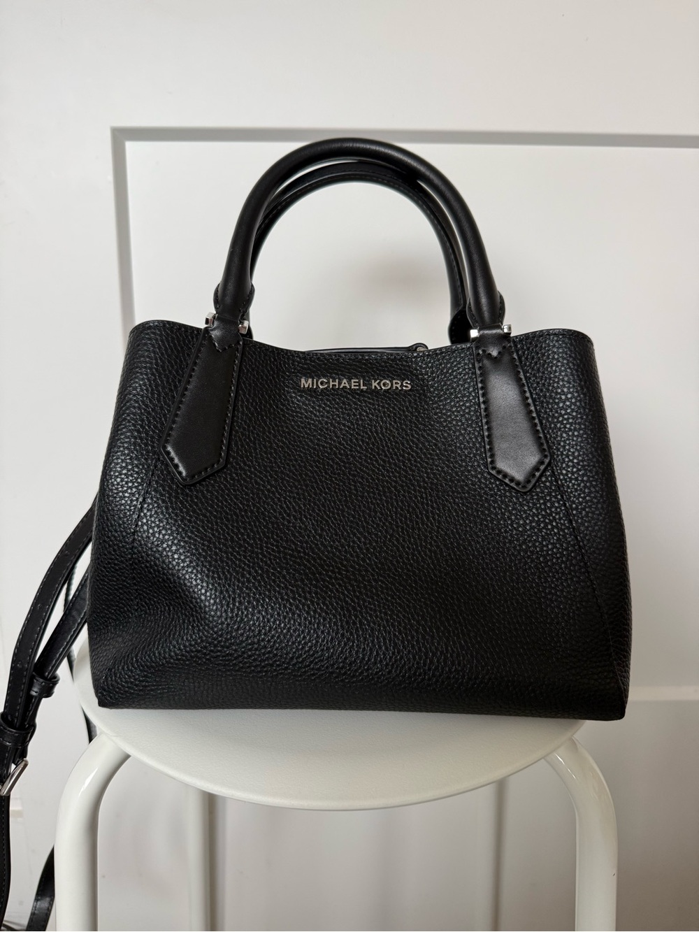 Michael Kors Kimberly SM Pebbled Leather Satchel Crossbody Black